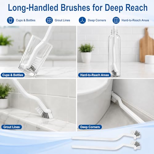 11Pcs Crevice Cleaning Brush Set, Hard Bristle Crevice Cleaning Brush Tool Kit, Thin Brush for Cleaning Tight Spaces, Gaps, Grout, Sink, Bathroom, Kitchen, Window Tracks, Bottles, Straws, with Scraper