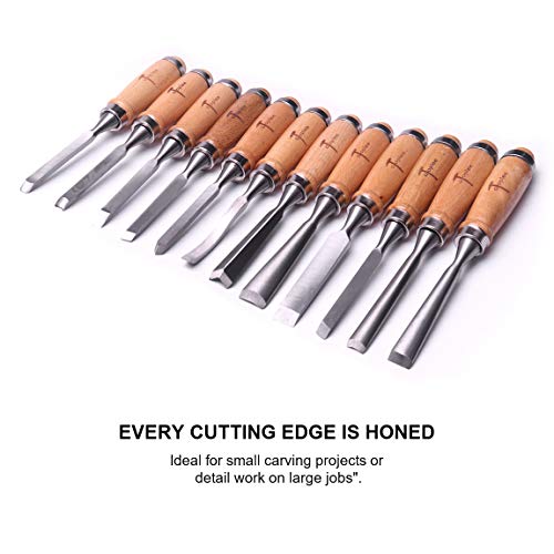 ATOPLEE 12pcs Wood Carving Chisel Set for Woodworking, Professional Wood Gouge Tools with Box and Roll Up Bags for Carpenter Craftsman Gift in Most Carving Project