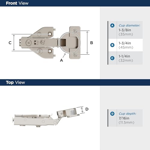 Amerock 1 Pair 1/2" Overlay Self-Closing Euro Concealed Cabinet Hinge - size: 1/2 Inch (13 mm) Overlay