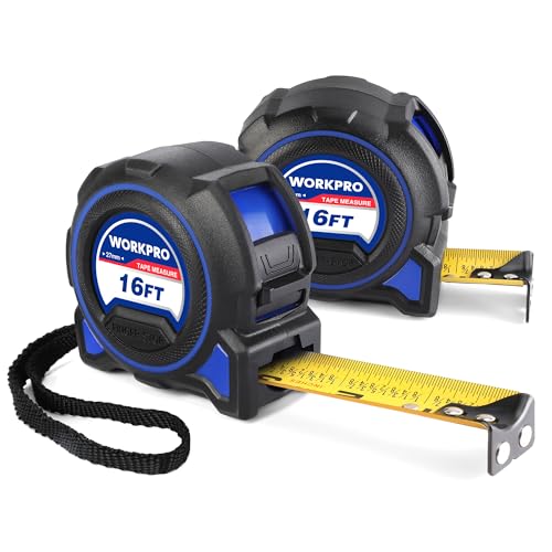 WORKPRO 16FT Tape Measure, 2 Pcs Heavy Duty Retractable Tape Measurement - color: Blue, size: 16FT