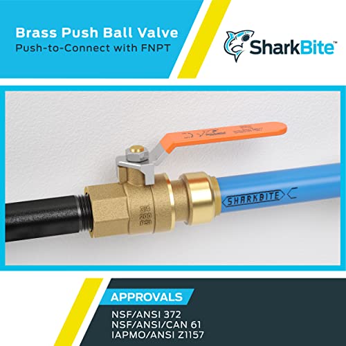 SharkBite 3/4 x 3/4 Inch Ball Valve with FNPT Connector, Push to Connect Brass Plumbing Fitting, PEX Pipe, Copper, CPVC, PE-RT, HDPE, 22186-0000LF - size: 3/4 in. x 3/4 in., style: SharkBite