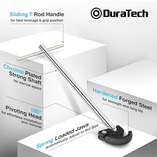 DURATECH 11" Basin Wrench, Sink Wrench, Adjustable Tap Nut Spanner Basin Spanner, Capacity of 3/8" to 1-1/4" for Fixing Back and Union Nuts Under Sink - size: Basin Wrench, style: Adjustable