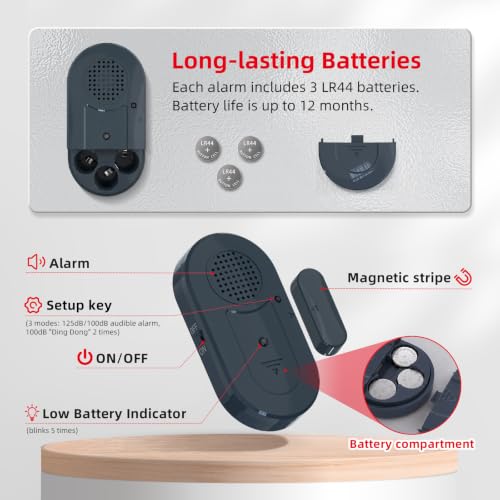 Sanjie Door Window Alarm Sensors, 5 Pack, 125dB, Volume Control - color: Grey