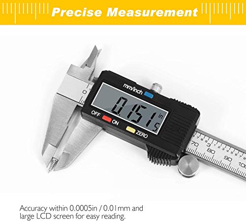 Adoric Digital Caliper, Electronic Digital Caliper Stainless Steel Body with Large LCD Screen | 0-6 Inches | Inch/Millimeter Conversion - color: Silver, size: 6"