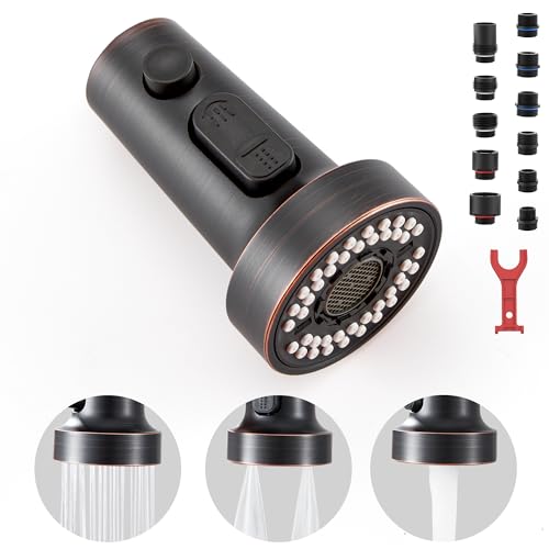 TIORIY Kitchen Faucet Head Replacement with 15 Adapters, 3 Modes Kitchen Faucet Spray Head Replacement, Pull Out Kitchen Faucet Sprayer Head Nozzle, Oil Rubbed Bronze, Plastic - color: Oil Rubbed Bronze, style: Blade Spray