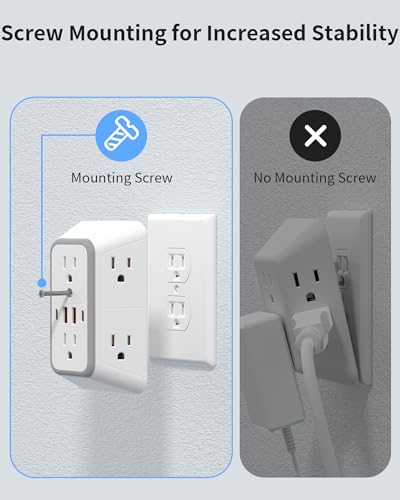 Outlet Extender 6 AC Surge Protection 1050J,Wall Charger 2 USB A&2 USB C - size: 1 pack