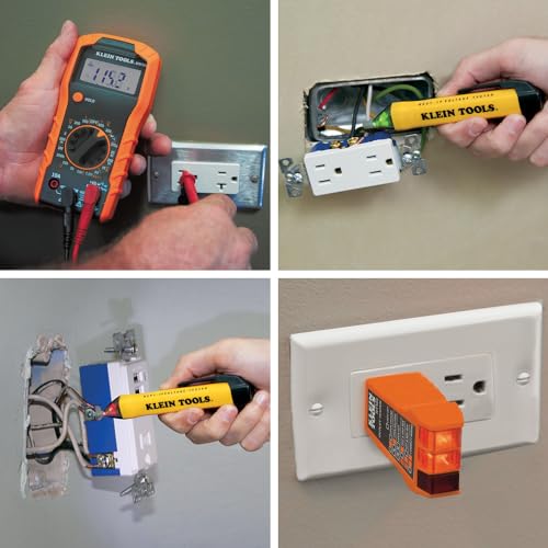 Klein Tools 80067 Electrical Test Kit with IR Digital Thermometer, Multimeter, Non-Contact Voltage Tester Pen and Receptacle Tester, 4-Piece - style: IR Thermometer w/3-Piece Tester Kit