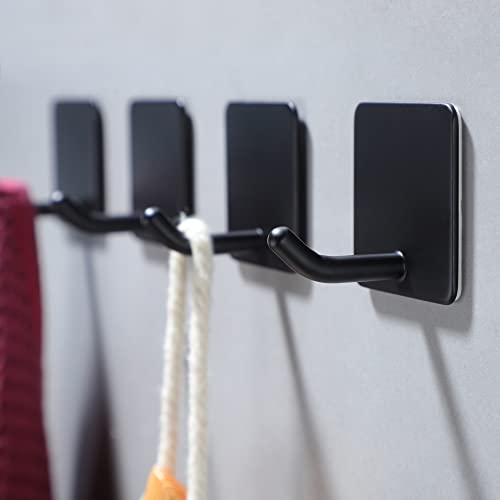 YIGII Adhesive Towel Hooks - 4 Pack Towel Hooks for Hanging Robes Coat Hooks Stick on Wall Hooks Stainless Steel, Matte Black - color: Matte Black