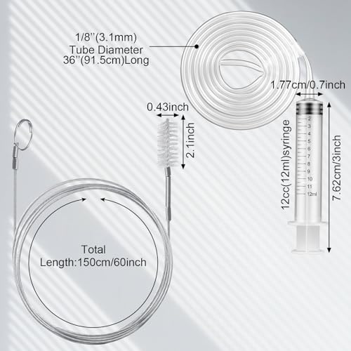 Gisafai 3 Pcs 36'' Refrigerator Cleaning Kit with 12 ml Syringe - size: 36'' Ice Water Tube