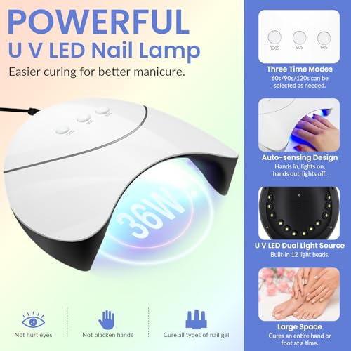 VANREESA 42 Pcs Gel Nail Polish Kit with U V Light 24 Colors Gel Polish Nail Kit Pink Red Orange Yellow Green Brown Blue Purple Gray Complete Nail Kit with Manicure Tools Gifts for Women - color: Elegant & Trendy Collection