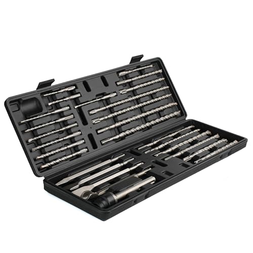 Rotary Hammer Drill Bits Set & Chisels- SDS Plus 27PCS Concrete Masonry Hole Tool with Storage Case for Concrete, Stone, Brick - size: Assorted Sizes, style: Kit (27 Pieces)
