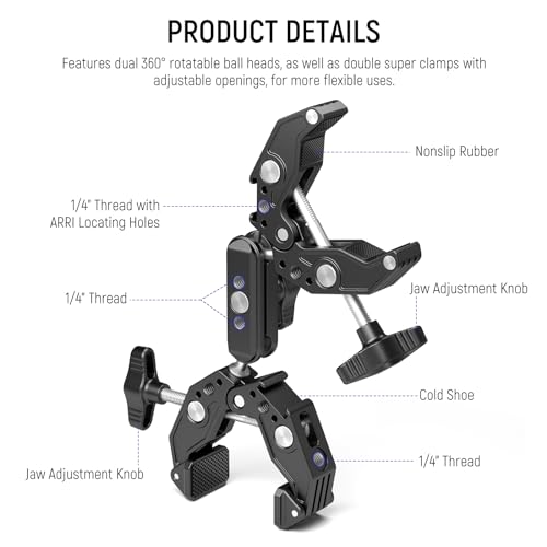 NEEWER Double Super Clamp Camera Mount with Magic Arm, Cold Shoes - style: UA036