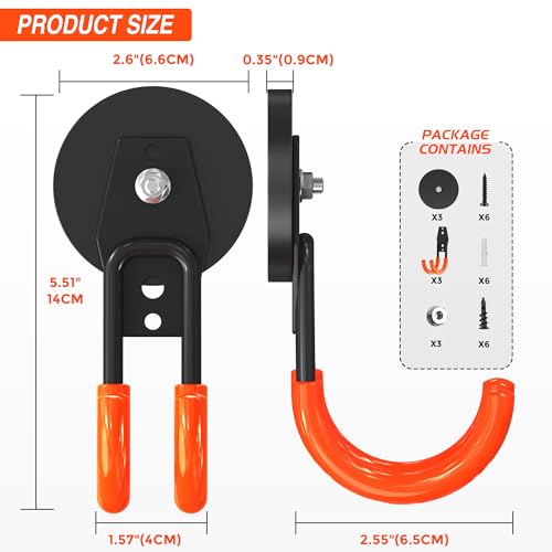 3 PCS Magnetic Garage Storage Hooks, Strong Magnetic Hooks Heavy Duty, Large Magnet Hooks for Hanging Heavy Duty Garage Tools and Garden Tools - color: 2.6in Magnet-3 Pack-Orange
