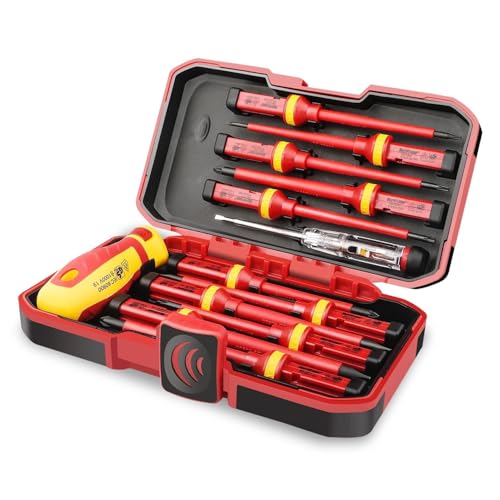 HURRICANE 1000V Insulated Electrician Screwdriver Set, 13 Piece Professional Electrical Screwdriver Set, CR-V Steel Magnetic Phillips Slotted Pozidriv Torx, Insulation VDE & GS Certified Screwdriver - size: 13-Piece Classic Insulated Screwdriver Set