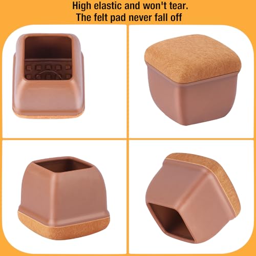 16-Pcs Square Silicone Chair Leg Floor Protectors, Thick & Durable - size: L - 16 Pcs - Brown