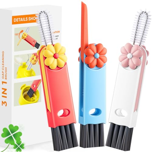 3 in 1 Cup Lid Cleaning Brush, Multifunctional Gap Cleaning Brush, Home Kitchen Crevice Brush, Portable Bottle Cleaner Brush for Cleaning Tight Spaces, Bottle Gaps, Travel Mug Caps(3 PCS) - color: Red, Pink, Blue(3pcs)