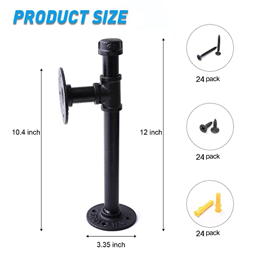 3/4" Industrial Pipe Shelf Brackets, Black Iron Wall Mounted DIY Shelving Brackets Hanging Custom Pipe Brackets for Floating Shelves (6, 12 Inch) - size: 12 Inch