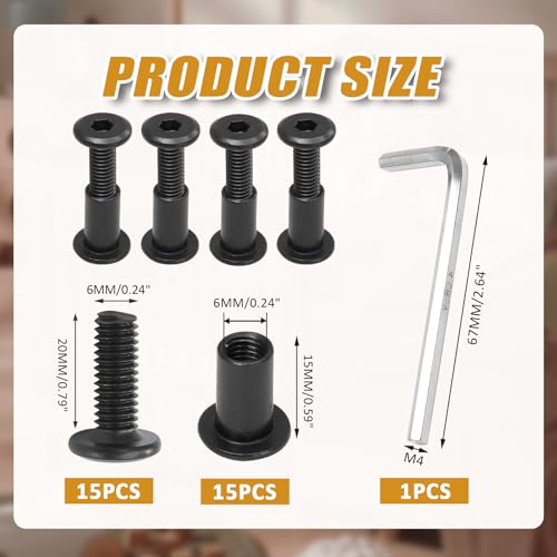 Biaungdo M6x20mm Black Hex Drive Socket Cap Bolt, 15 Sets - color: Black, size: M6x20mm
