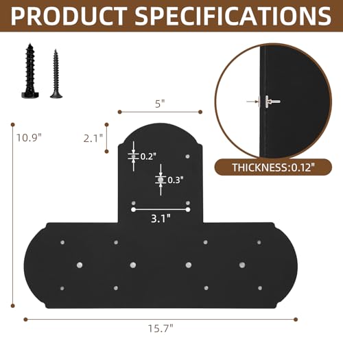 2 Pcs 15.7"x10.8" T Post Bracket, T Flat Mending Plate with 3mm Thickness for Wood, T Joining Brackets Connecting Brackets with Screws for Repair Wood Furniture - style: 5" Wide T Plate Bracket