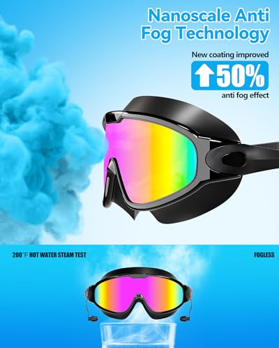 Aegend New Adult Wide View Swim Goggles, Anti-Fog/UV No Leak Swimming Goggles with Ear Plugs for Men & Women - color: Bright Rose & Aqua