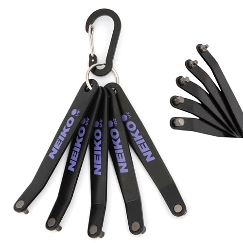 NEIKO 01320A Ultra Low Profile Offset Screwdriver Hex Set, 5 Pc, Heavy Duty S2 Steel Construction, SAE, 10mm Bit Depth, Angled Hex Bit, Bent Screwdriver for Tight Spaces, Allen Wrench Keychain - style: Hex SAE