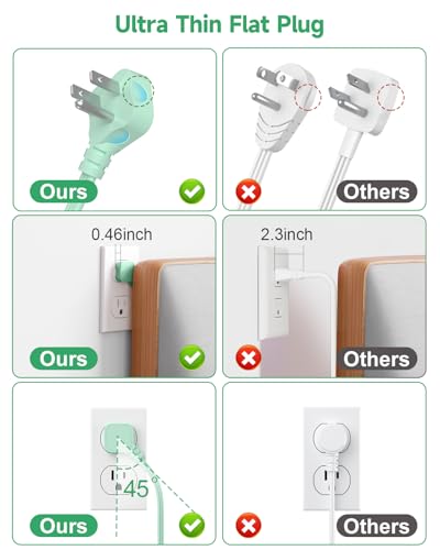 6 USB (3 USB C) Green Travel Power Strip, 5Ft Extension Cord, 3 Outlets - size: 5 FT(Green-24W)