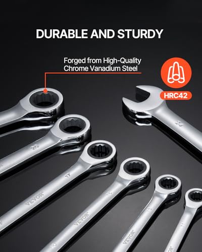 VEVOR Ratcheting Wrench Set, 30-Piece Combination Wrench Set, 72 Teeth - color: Silver 30pcs, size: Metric&SAE