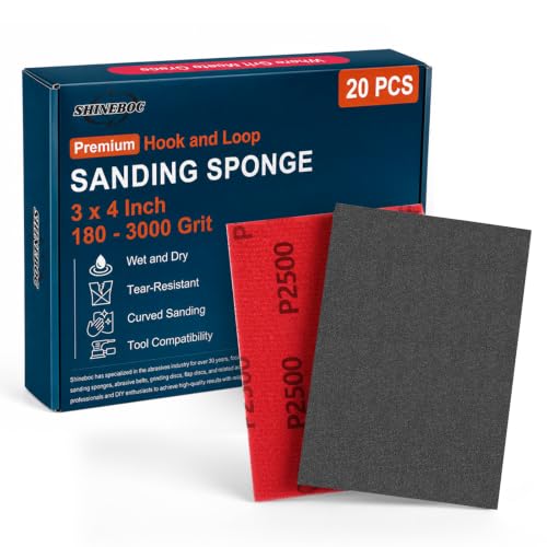 Shinboc 20 PCS Sanding Sponge 2500 Grit, Hook and Loop Sandpaper Block - style: 2500 Grit