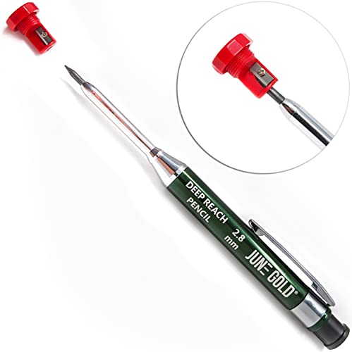 June Gold 2.8 mm Deep Reach Metal Carpenter Pencil, 36 Refills, 6 Colors