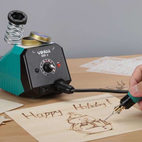 YIHUA 939-V Wood Burning Pen Wood Burning Kit with 23 Wire Nibs, Detachable Wood Burning Pen, 6 Wood Pieces, 6 Stencils, Tweezers Used as Wood Burning Tool