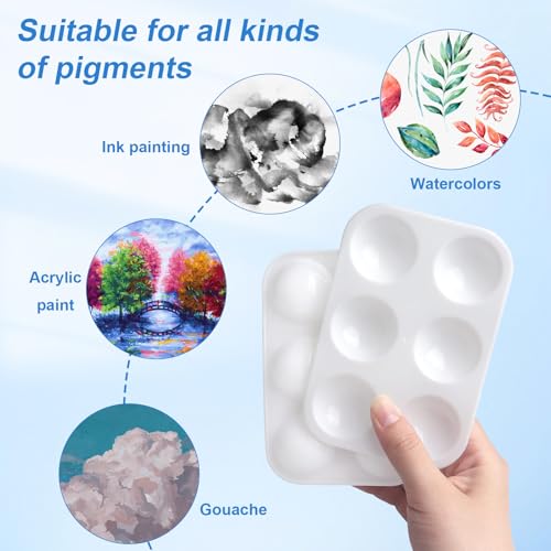 25 PCS Plastic Paint Palettes, 6 Wells Rectangular White Tray Palettes for DIY Craft and Art Painting Party Watercolor (4.72 * 3.26 inch)