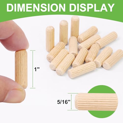 5/16" x 1" Wooden Dowel Pins, FoDau770 Fluted Wood Dowel Rods, Natural Beech Wood Dowel Pegs for Crafts, Woodworking, DIY Furniture - 200 Pieces - size: 5/16" x 1"