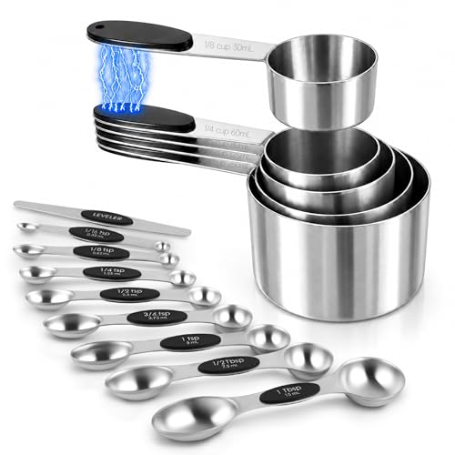 Magnetic Measuring Cups and Spoons Set, Stainless Steel, 14 Pcs