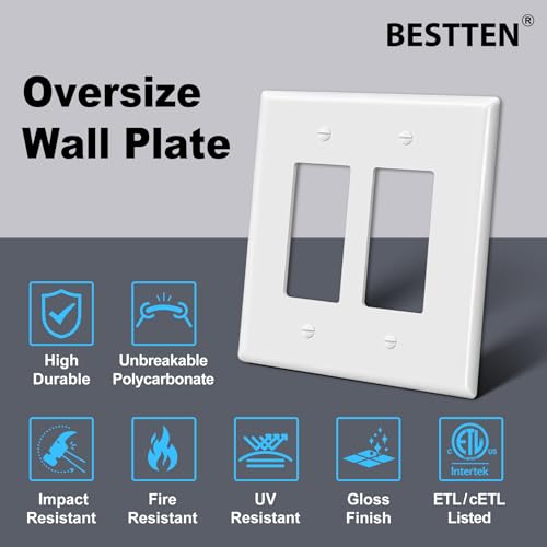 10 PK BESTTEN 2-Gang Oversize Decorator Switch Outlet Wall Plate Cover - size: 2 Gang Decor Oversize