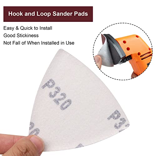 120 Pcs Triangle Sanding Pads, 320 Grits Detail Sander Sandpaper Hook and Loop Sanding Sheet,3-1/8"(80mm) Triangular Sandpaper for 3-1/8" Oscillating Multi Tool, No Holes - size: 320 Grit, style: No Hole