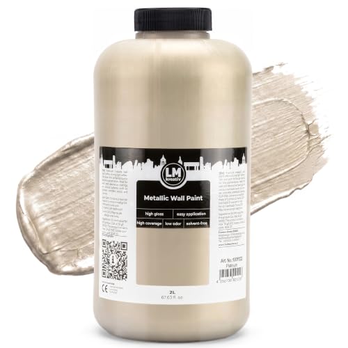 Metallic Wall Paint 67.62 fl oz - Platinum - Stunning Metallic Shine for Stylish Interiors, Easy to Apply, Water-Based, Perfect for Creative Wall Designs & DIY Projects - color: Platinum