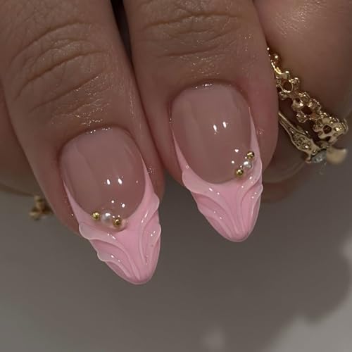 LPOODDNU Press on Nails - color: pink french tip flower
