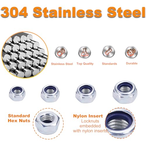 M8 M6 M5 M4 Locknuts Assortment Kit 95PCS Nylon Insert - size: M4-M8 Assortment (95PCS)