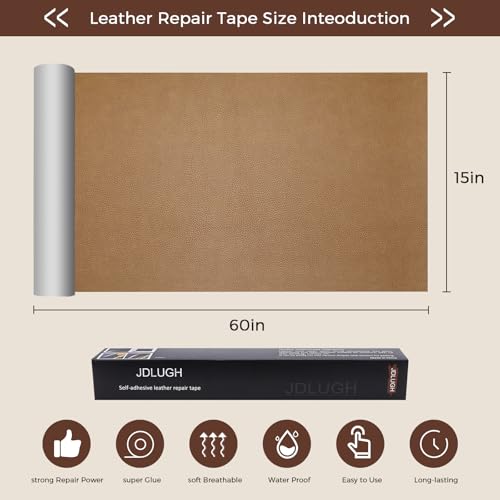 JDLUGH Leather Repair Patch Tape, Leather Repair kit,15x60 Inch, Khaki - color: Khaki, size: 15x60 Inch