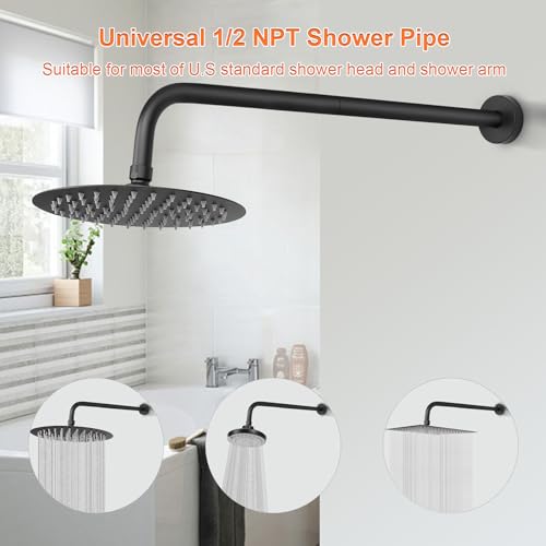 Shower Arm with Flange and Teflon Tape, Wall Mounted Shower Pipe 304 Stainless Steel Extension Arm for Fixed Shower Head & Handheld (24 Inch, Matte Black) - color: Matte Black, style: 24 Inch