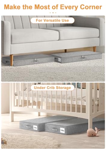 punemi 4 in High Sturdy Low Profile Under Bed Storage, 2 Pack, Grey - color: Grey, size: 2 Pack-4 inch Tall-Structured