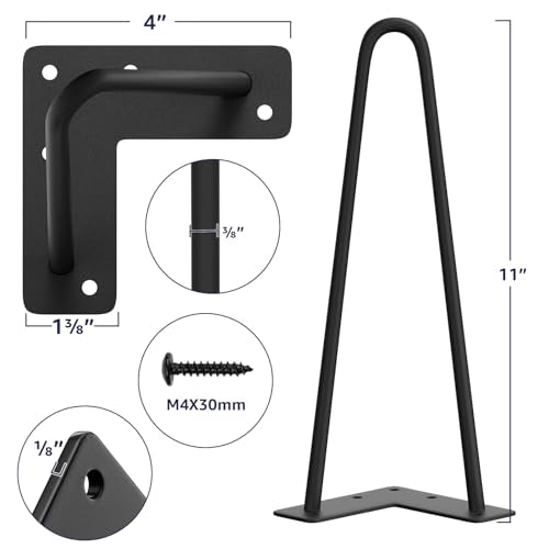 SMARTSTANDARD 11 Inch Heavy Duty Hairpin Furniture Legs, Black 4PCS - color: Black, size: 11 Inch
