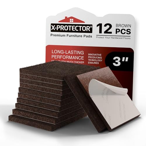 X-PROTECTOR Felt Furniture Pads - 12 PCS 3" - Felt Pads Floor Protectors - size: 3" 12 Brown, Square