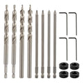 4pcs 3/8" Drill Bit with Depth Stop Collar and 4pcs SQ2 Screwdriver bit Set, 1/4 Hex and Round Shank Replacement,for Manual Pocket Hole Guide Jig Master System (Silver)