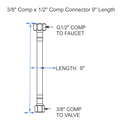 Faucet Supply Lines 3/8" Comp x 1/2" Comp Connector, ARCORA 9 Inch Length Bathroom Faucet Hose Braided Nylon Water Supply Line 3/8 Inch x 1/2 Inch Female Compression Connection 2Pcs (1 Pair) - size: 9 Inch