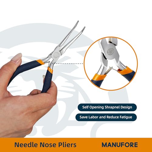 MANUFORE 2-Piece 6 Inch Mini Needle Nose Pliers Set, Straight and 45° Bent - color: Blue