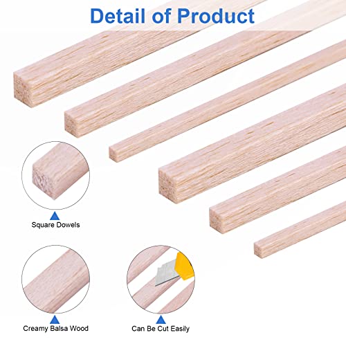 222Pcs Balsa Wood Sticks Variety Wood Strips Balsa Square Wooden Dowels Rod - color: 1/8in+3/16in+1/4in 222pcs