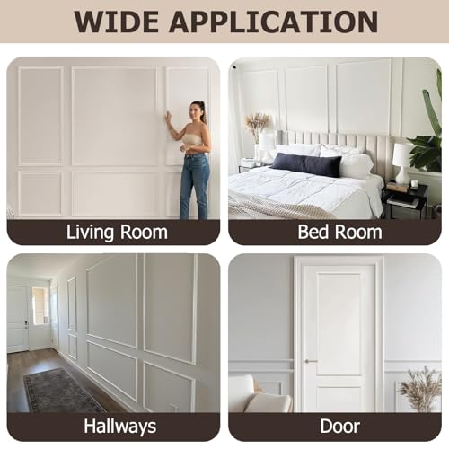 Pre-Cut Peel and Stick Wall Molding Kit Wainscoting Trim- Self Adhesive Premade Accent Panel Chair Rail for Interior Moulding Home Decor Accent Wall Set of 6 pcs - 3 Top 3 Bottom, Ready to Assemble - size: (54×24+24×24) x2 + (54×48+24×48)