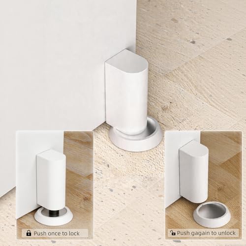 PANALI Magnetic Door Stopper, Door Stop Floor Mount, 1Pack, White - color: White