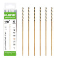 1/8" x 6" Extra Long Drill Bit (6 Pack), Aircraft Extension Drill Bits M2 High Speed Steel for Wood, Soft Metal, Plastic - size: 1/8 in